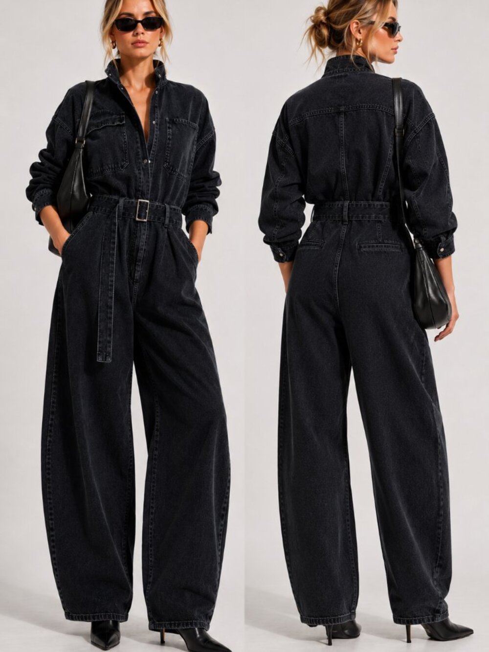NWT FRAME Jumpsuit XS Y2K Streetwear Cocoon Black Denim Barrel Leg Utility $478
